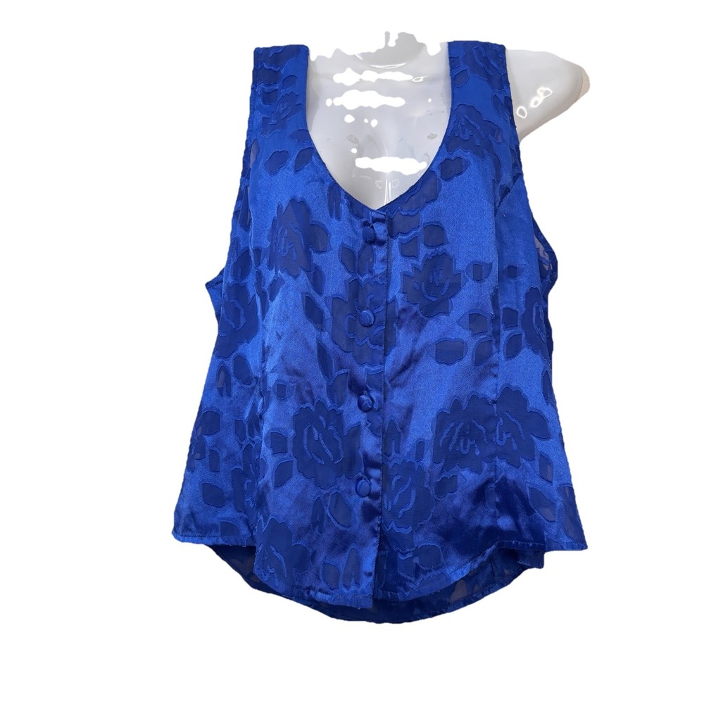 Victoria's‎ Secret vintage Blue floral sheer Vest pajama top size Large. Button